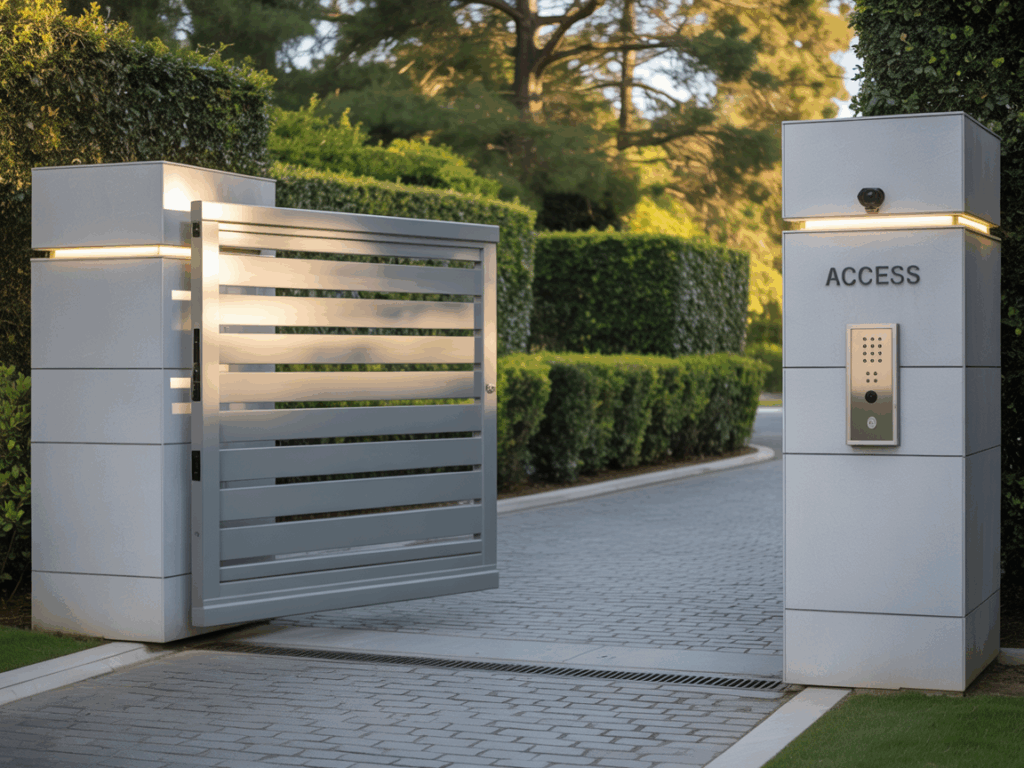 automated gate installed at the entrance of a residential or commercial property.