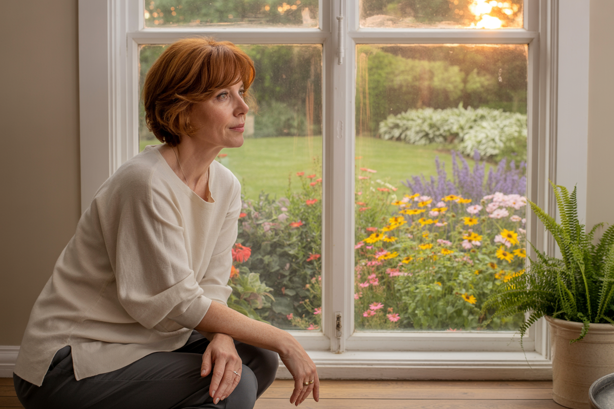 a homeowner stands near a recently installed, large double-pane window.
