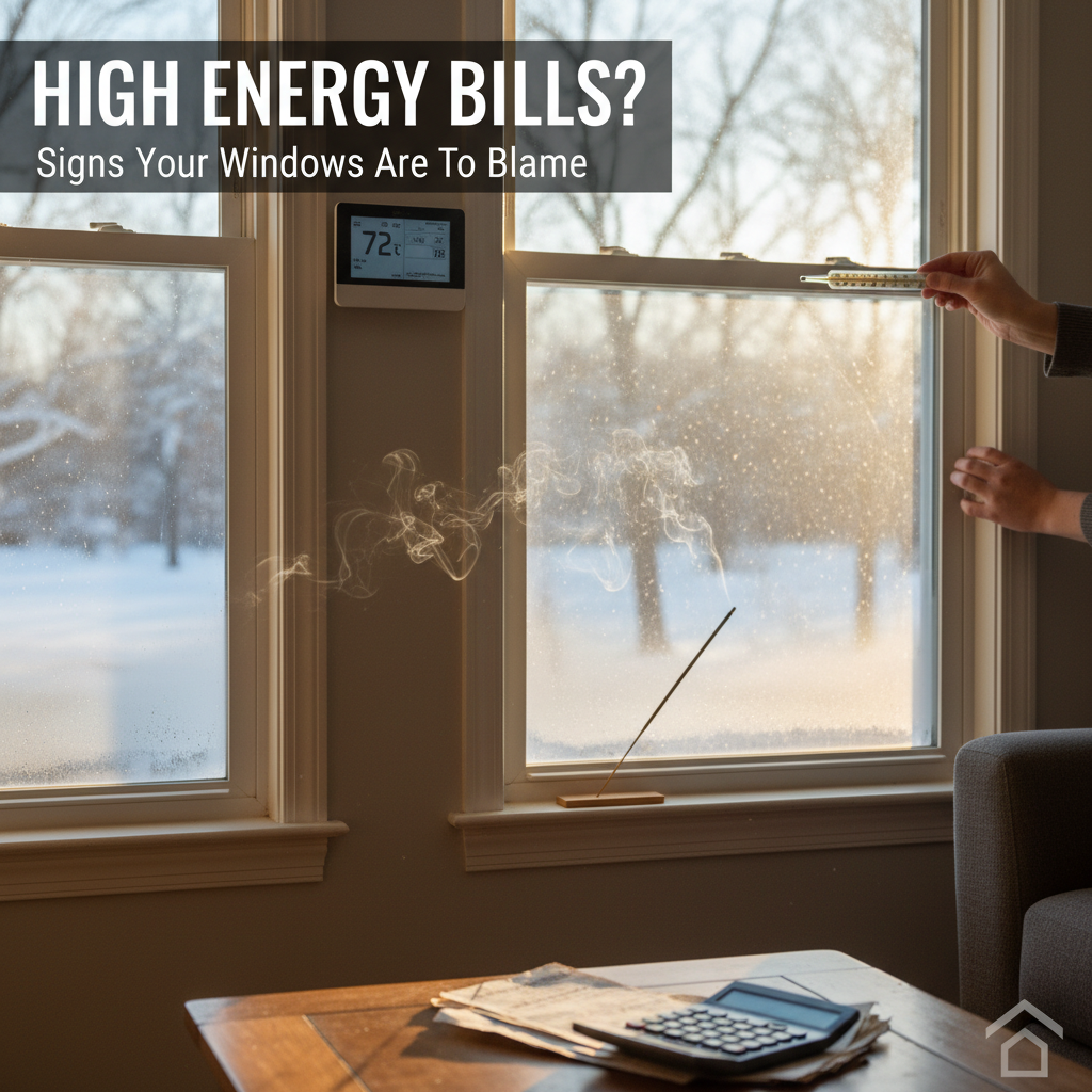 Energy-inefficient windows signs: drafts, condensation, high energy bills, window damage.