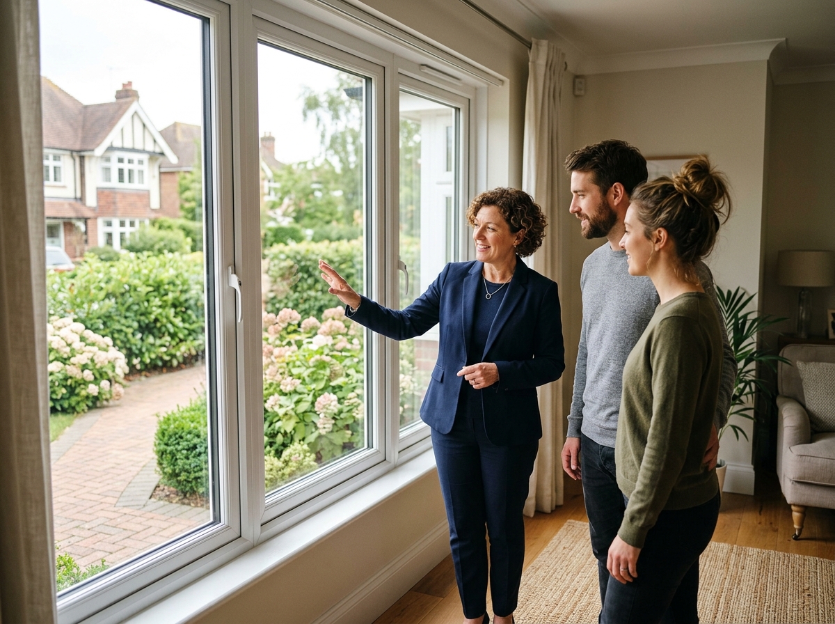 Modern replacement windows on a home exterior boosting curb appeal, energy efficiency, and property value when selling.