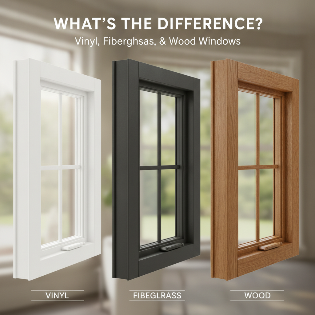 Professional illustration of What's the Difference Between Vinyl, Fiberglass, and Wood Windows?